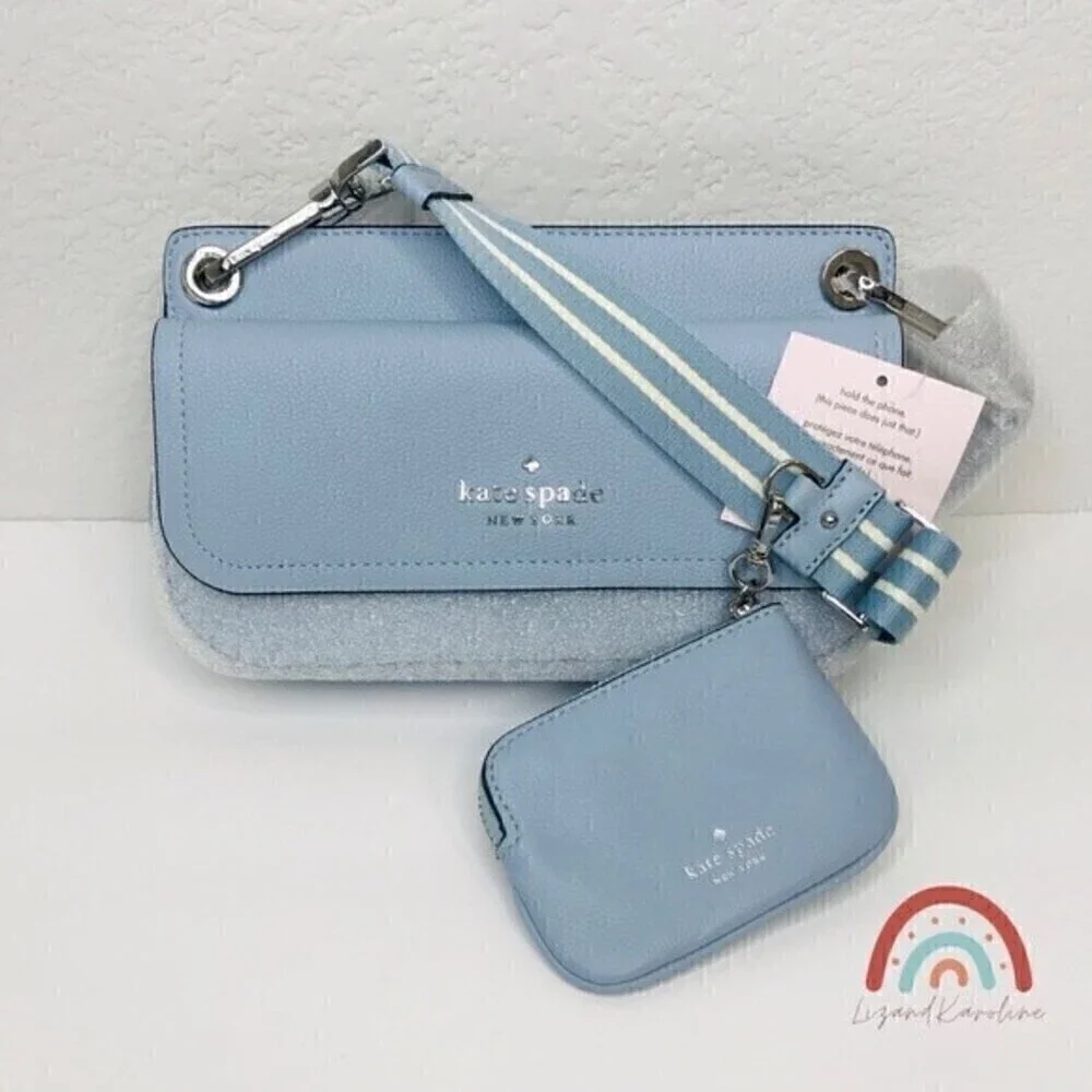 New! Kate Spade Rosie Small Flap Pebbled Leather Ocean Fog Crossbody Bag